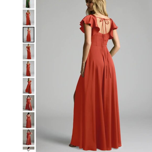 NWT Azazie Bondi Stretch Rust A-Line Bow Stretch Satin Dress - Picture 4 of 14